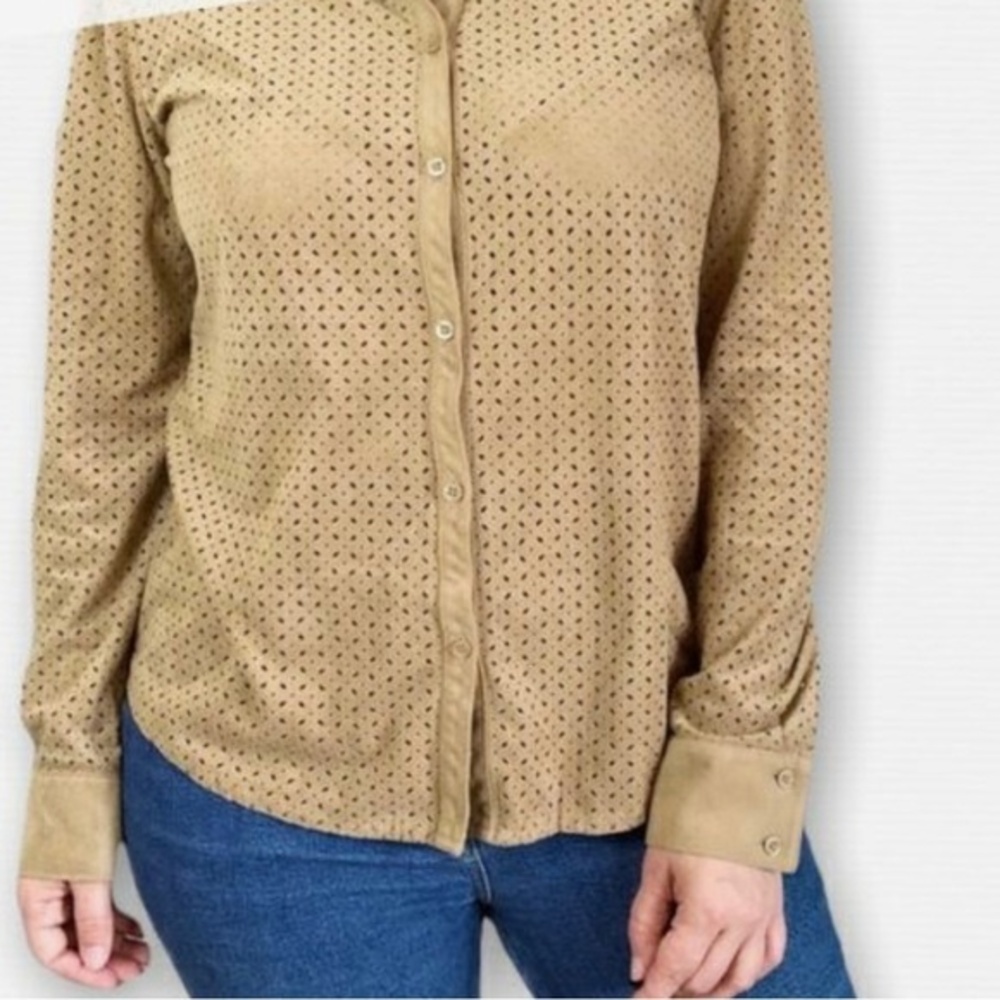 Jones New York Sport suede long sleeve button down top size large